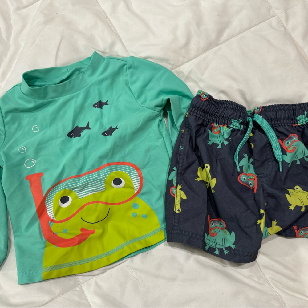 Cat and Jack long sleeve bathing suit shirt and bathing suit shorts